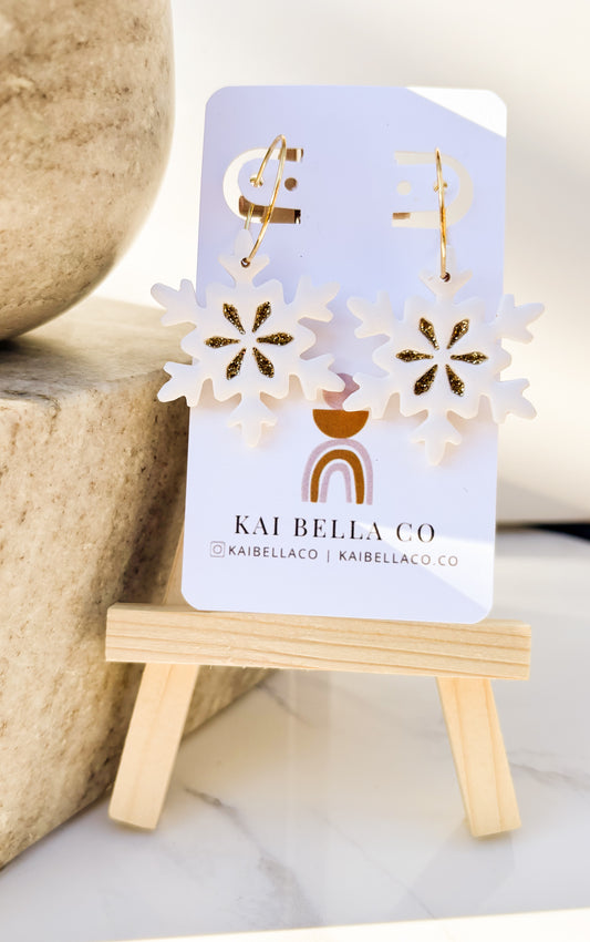 Snowflake Holiday Earring + Gold Glitter Center